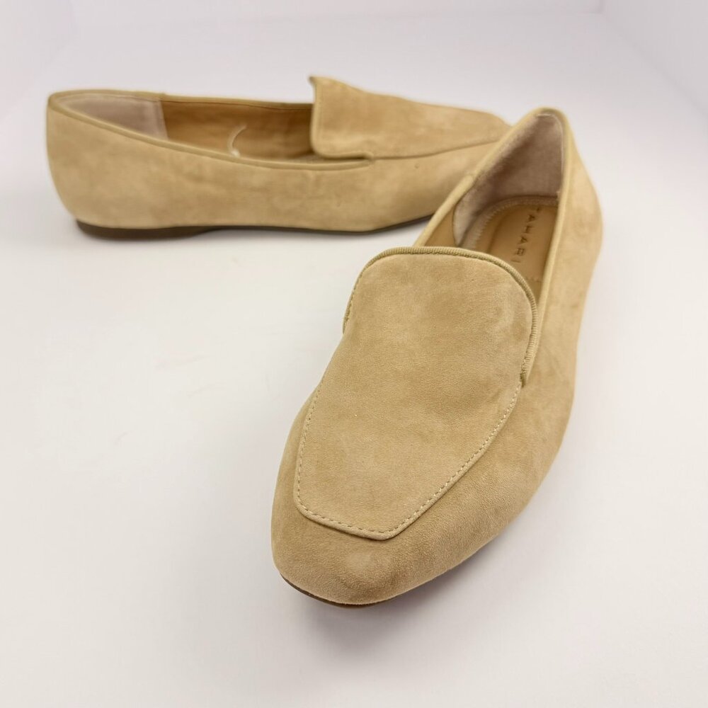 Tahari Beige Suede Loafers Size 8 Minimalist Slip On Flats